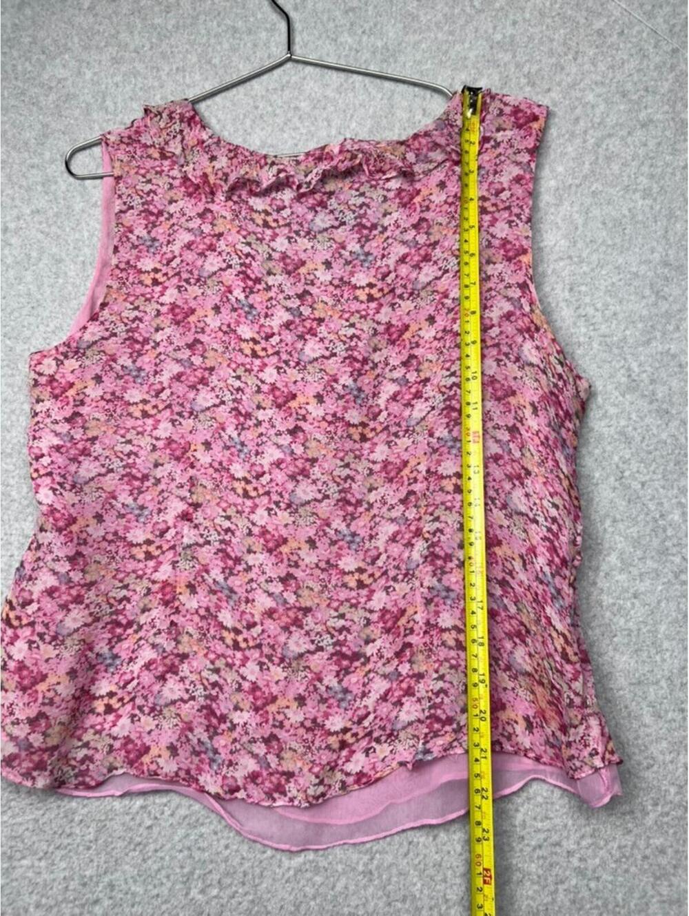 Silkland Silk Sheer Pink Floral Ruffle Dainty L Fairy Y2K Boho Coquette Dolce - Picture 3 of 7